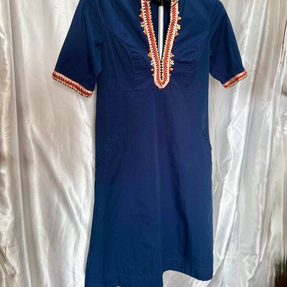 eShakti | Navy Embroidered Shift Dress | Size 10 - Picture 1 of 4